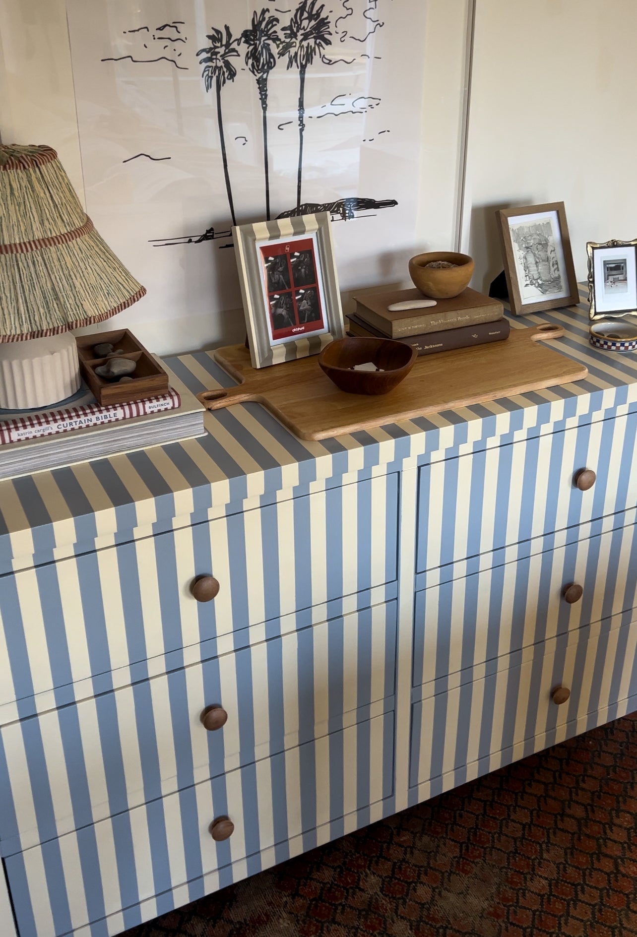 Blue and White Striped Dresser #05
