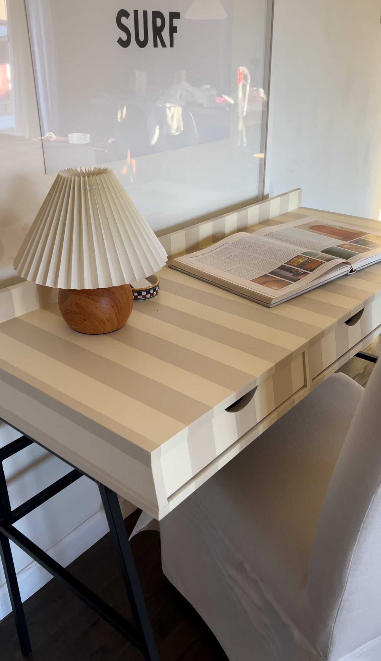 Cream & Tan Striped Desk