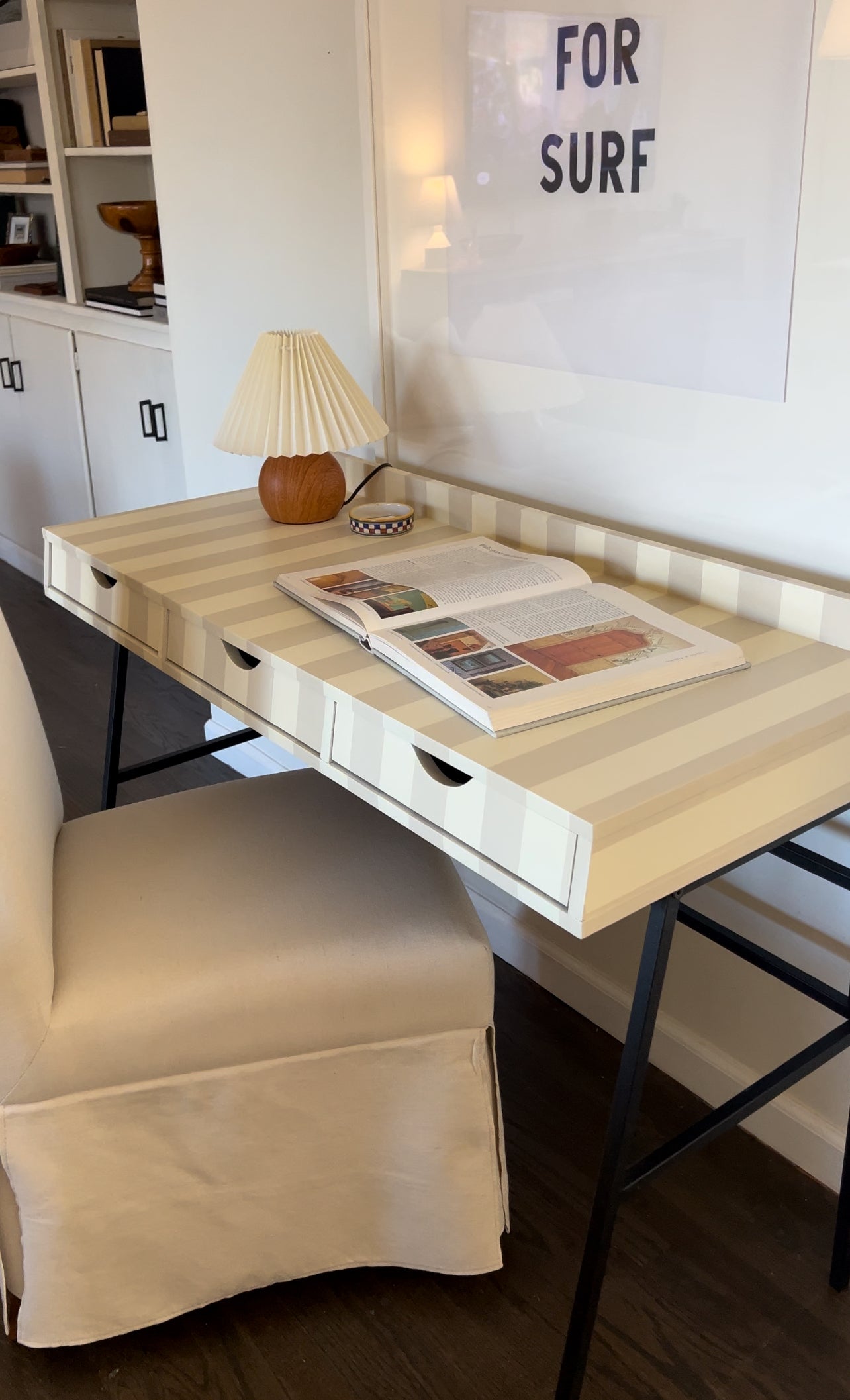 Cream & Tan Striped Desk