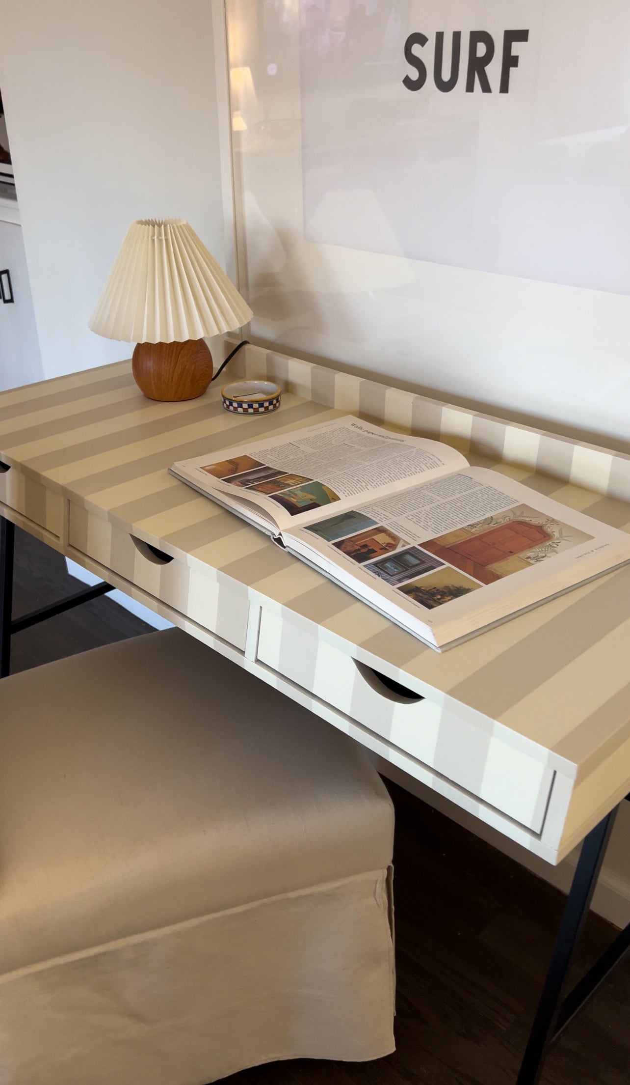 Cream & Tan Striped Desk