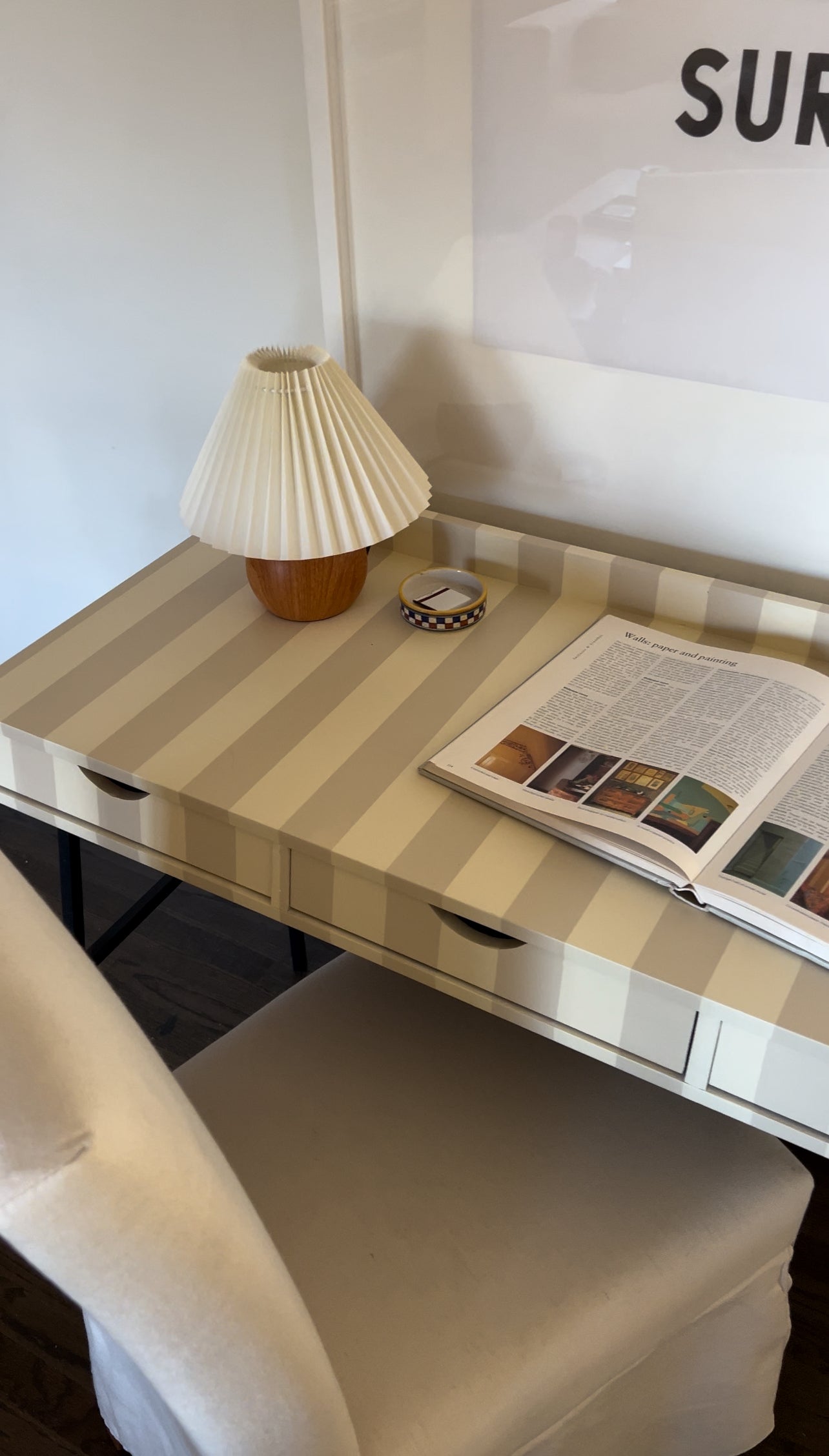 Cream & Tan Striped Desk