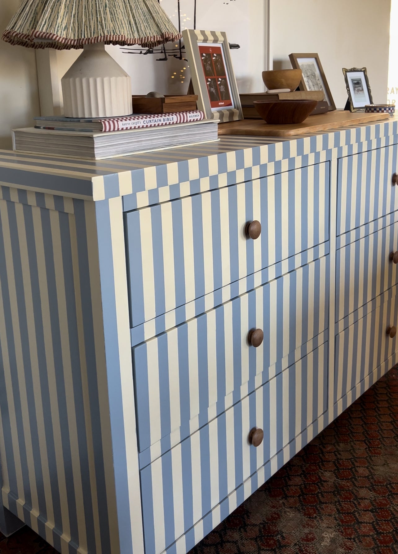 Blue and White Striped Dresser #05