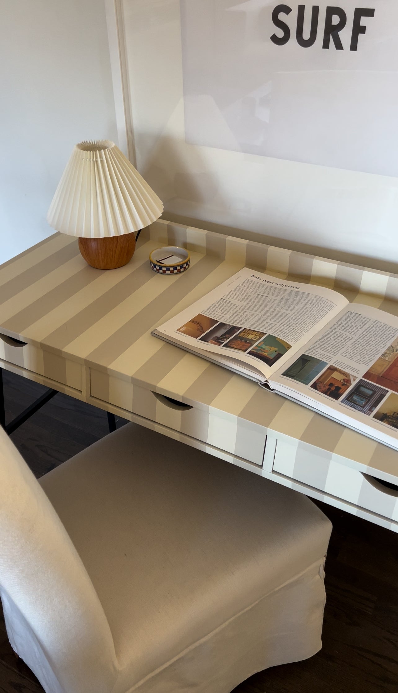 Cream & Tan Striped Desk