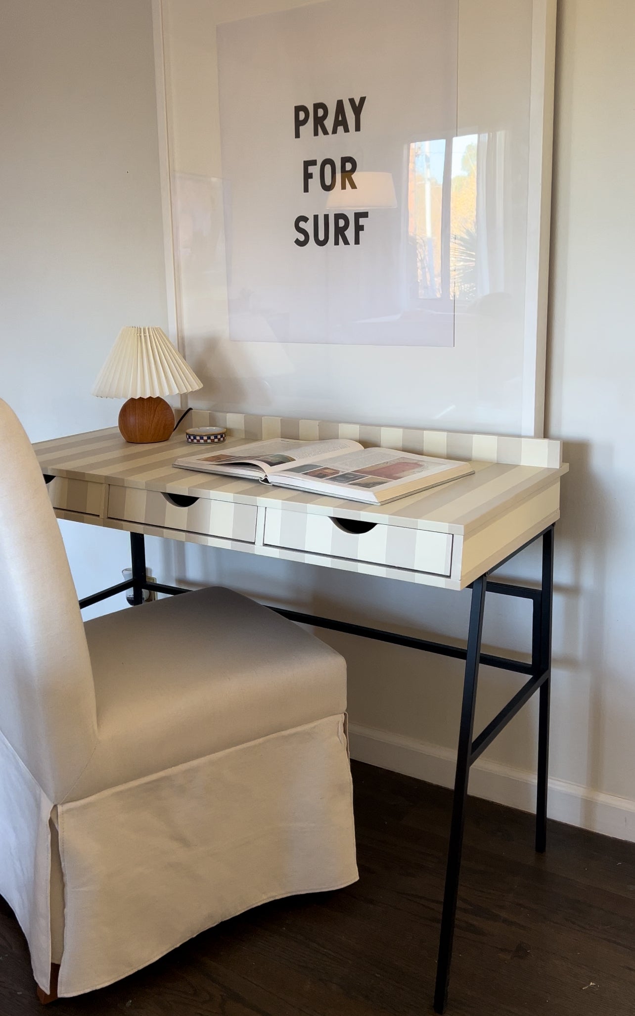 Cream & Tan Striped Desk