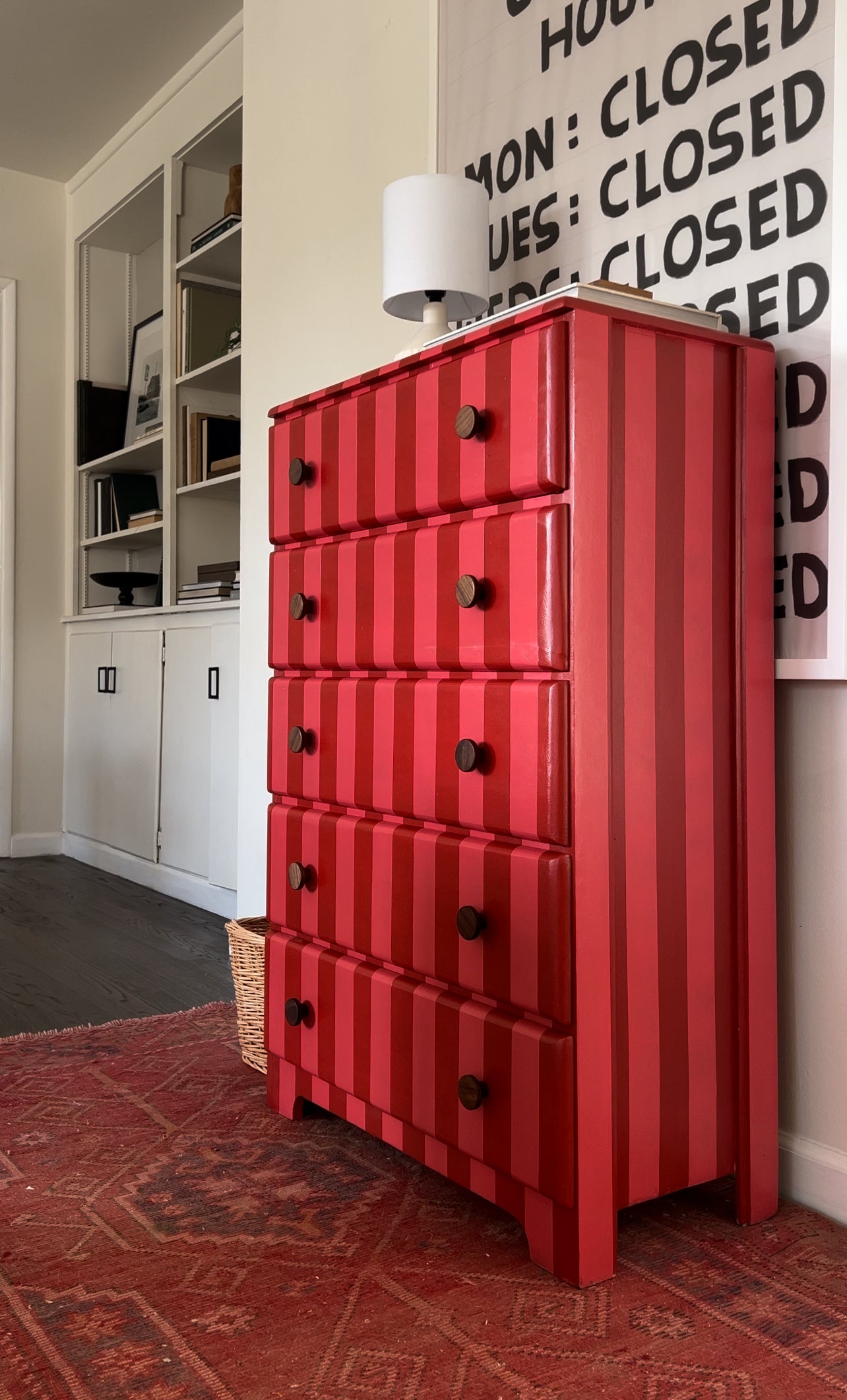Pink and Red Striped Dresser Pink and Red Striped Dresser