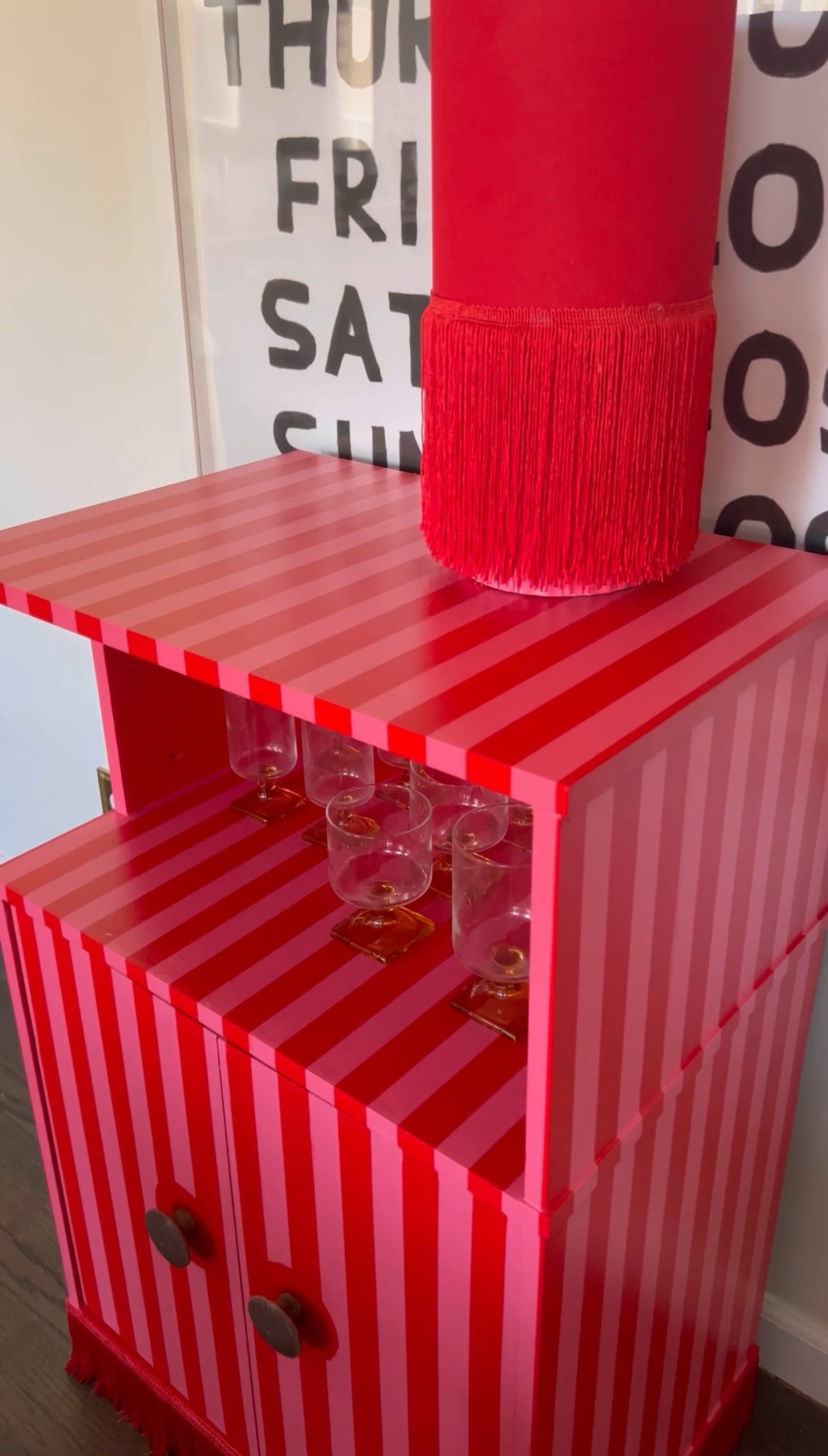 Striped Bar Cart with Fringe
