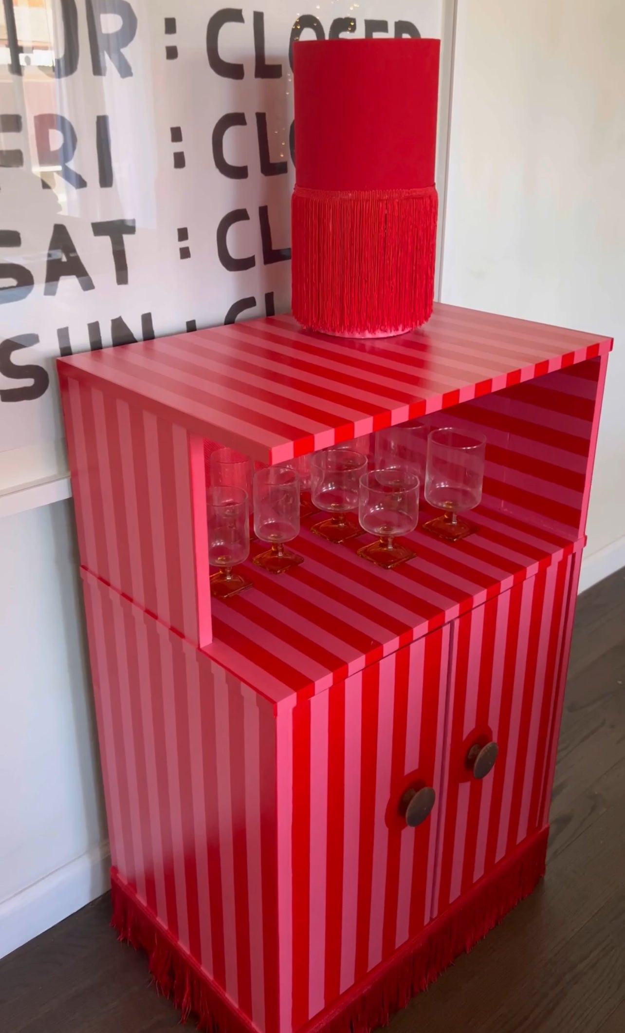 Striped Bar Cart with Fringe