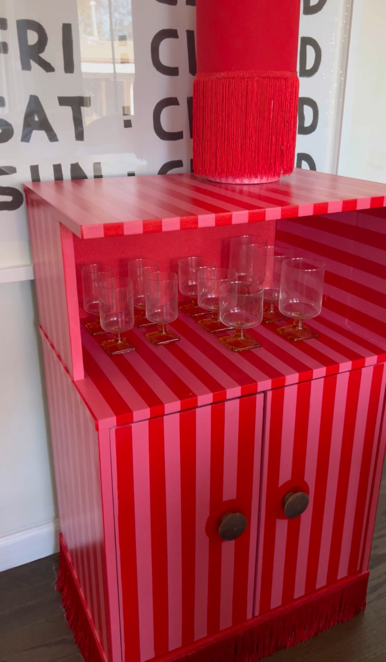 Striped Bar Cart with Fringe