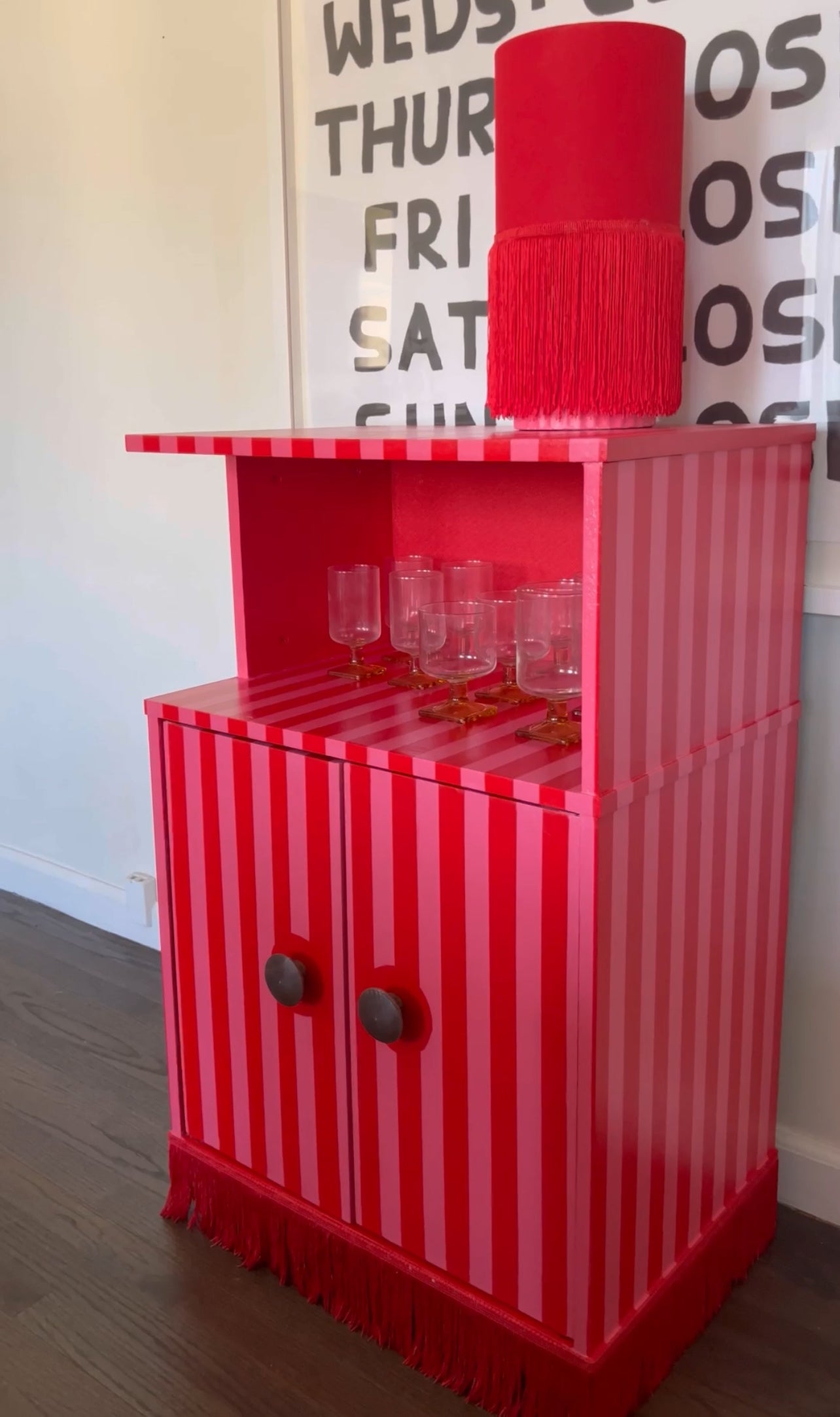 Striped Bar Cart with Fringe