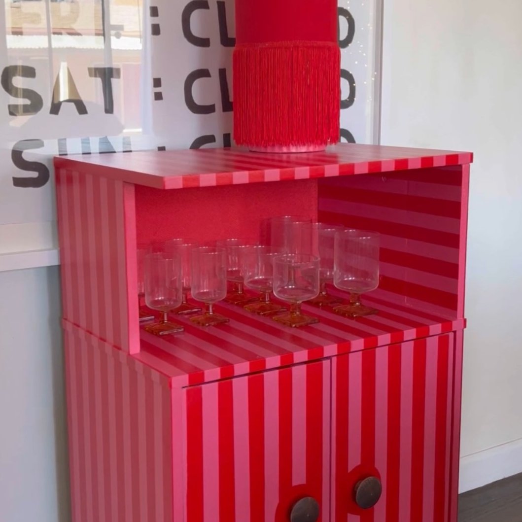Striped Bar Cart with Fringe
