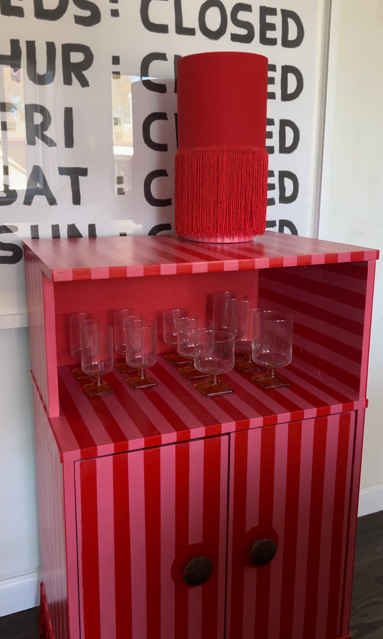 Striped Bar Cart with Fringe