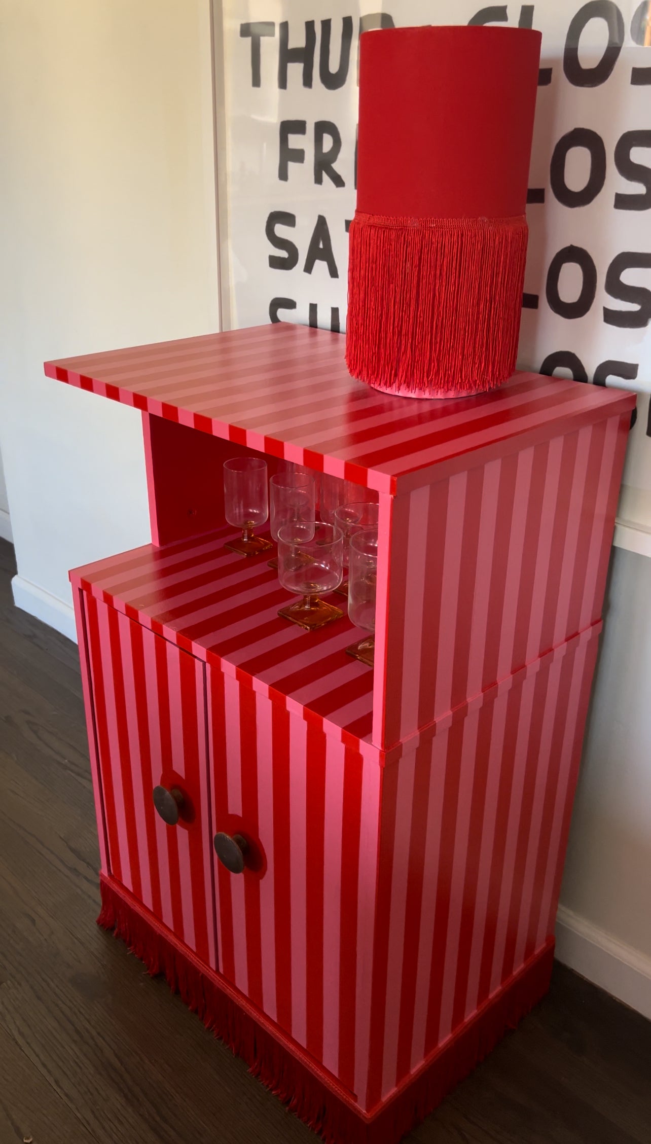 Striped Bar Cart with Fringe