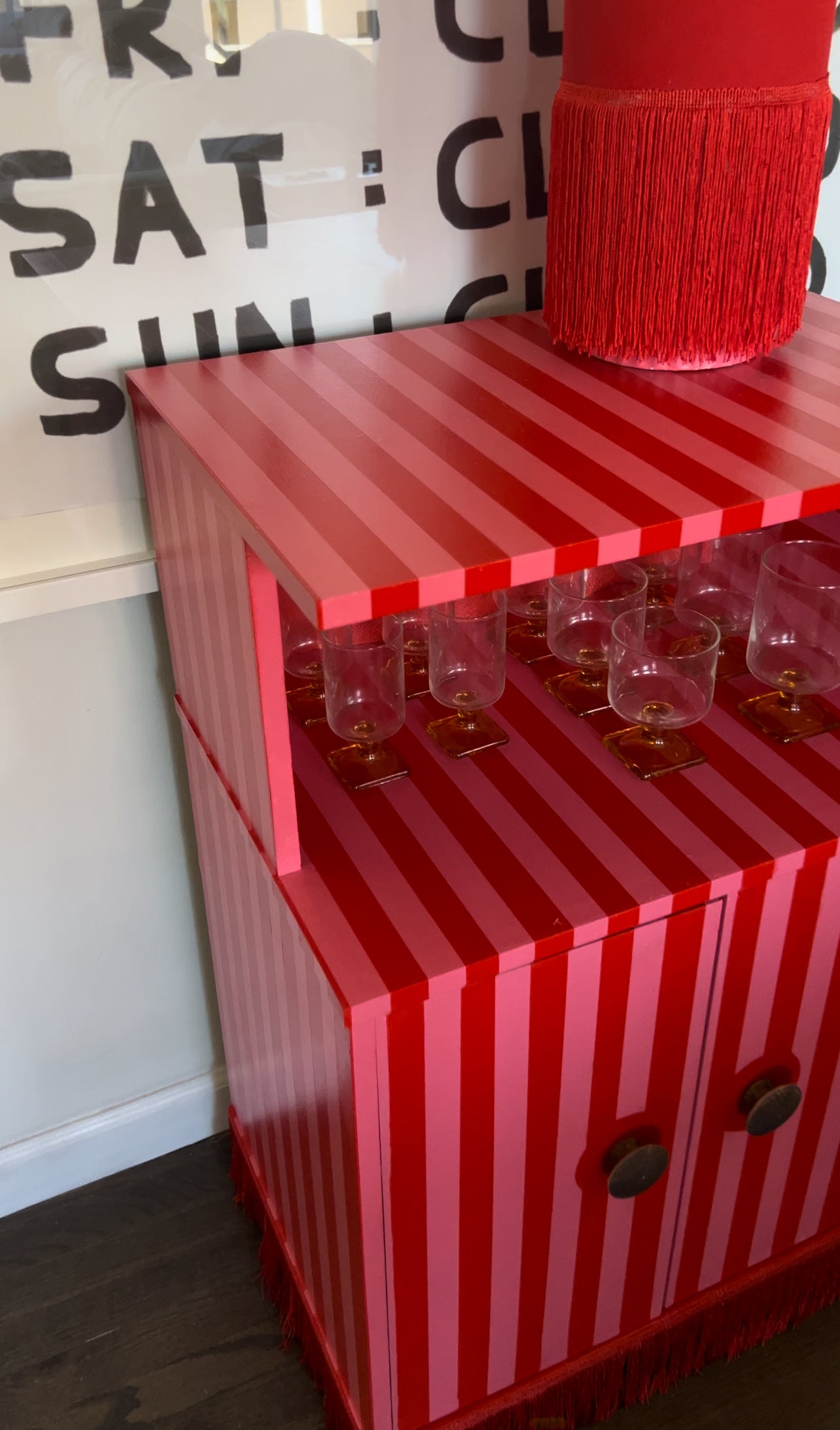Striped Bar Cart with Fringe