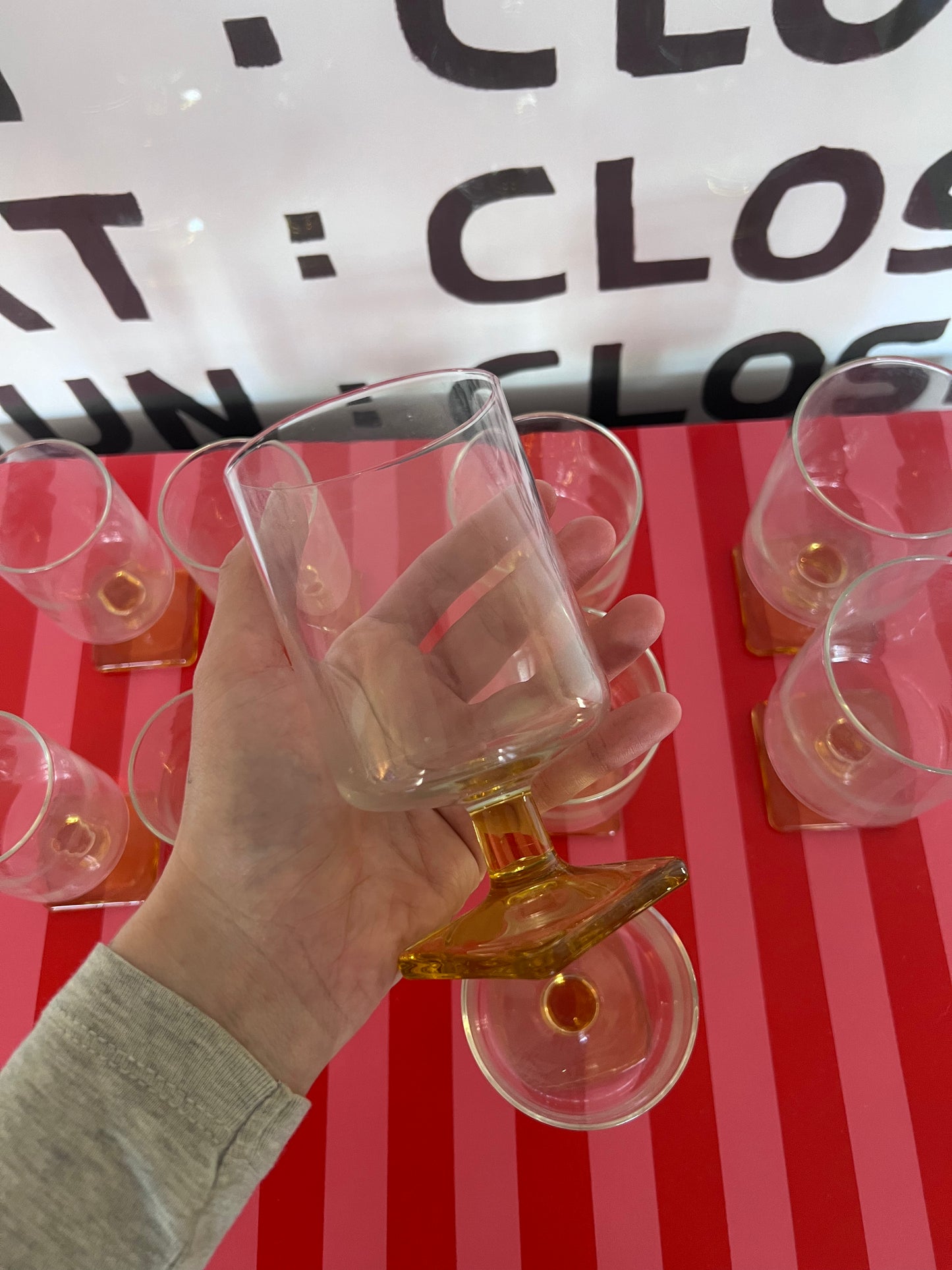 Set of Large Amber Wine Glasses