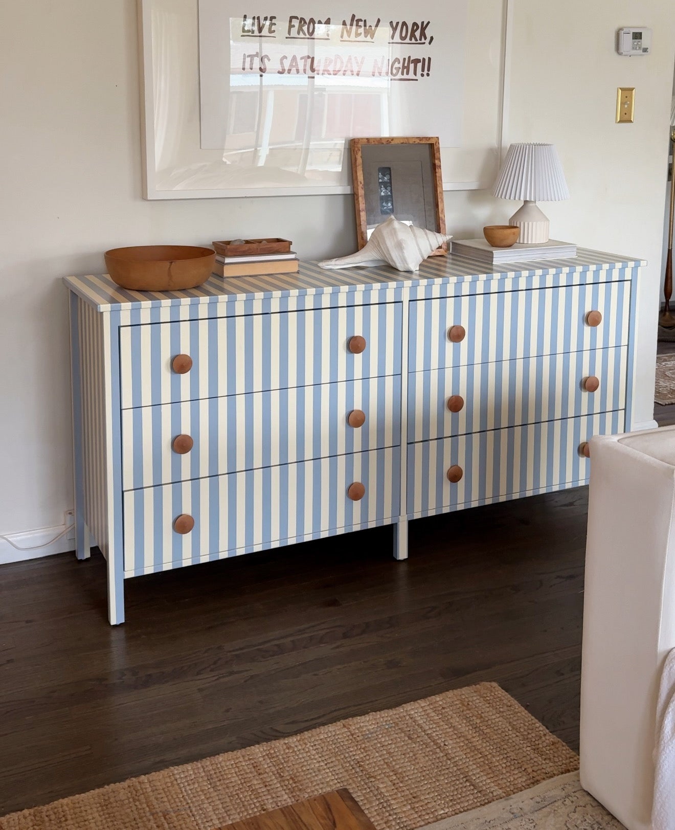 Blue and White Striped Dresser #08