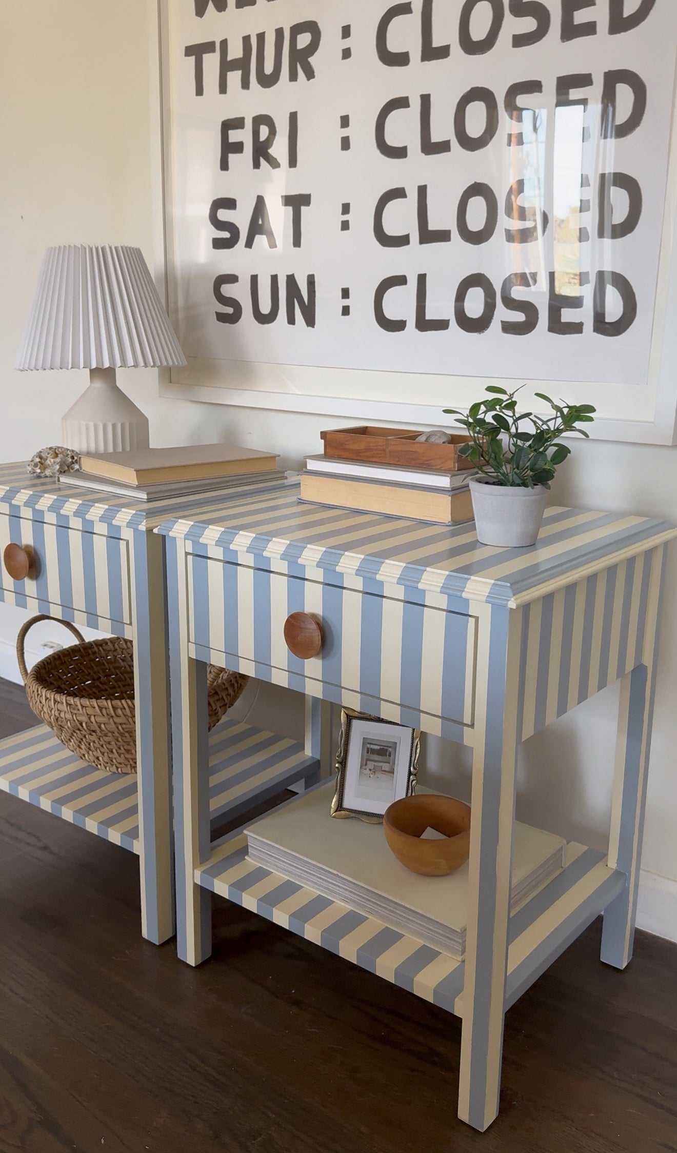 Blue & White Striped Nightstands #2
