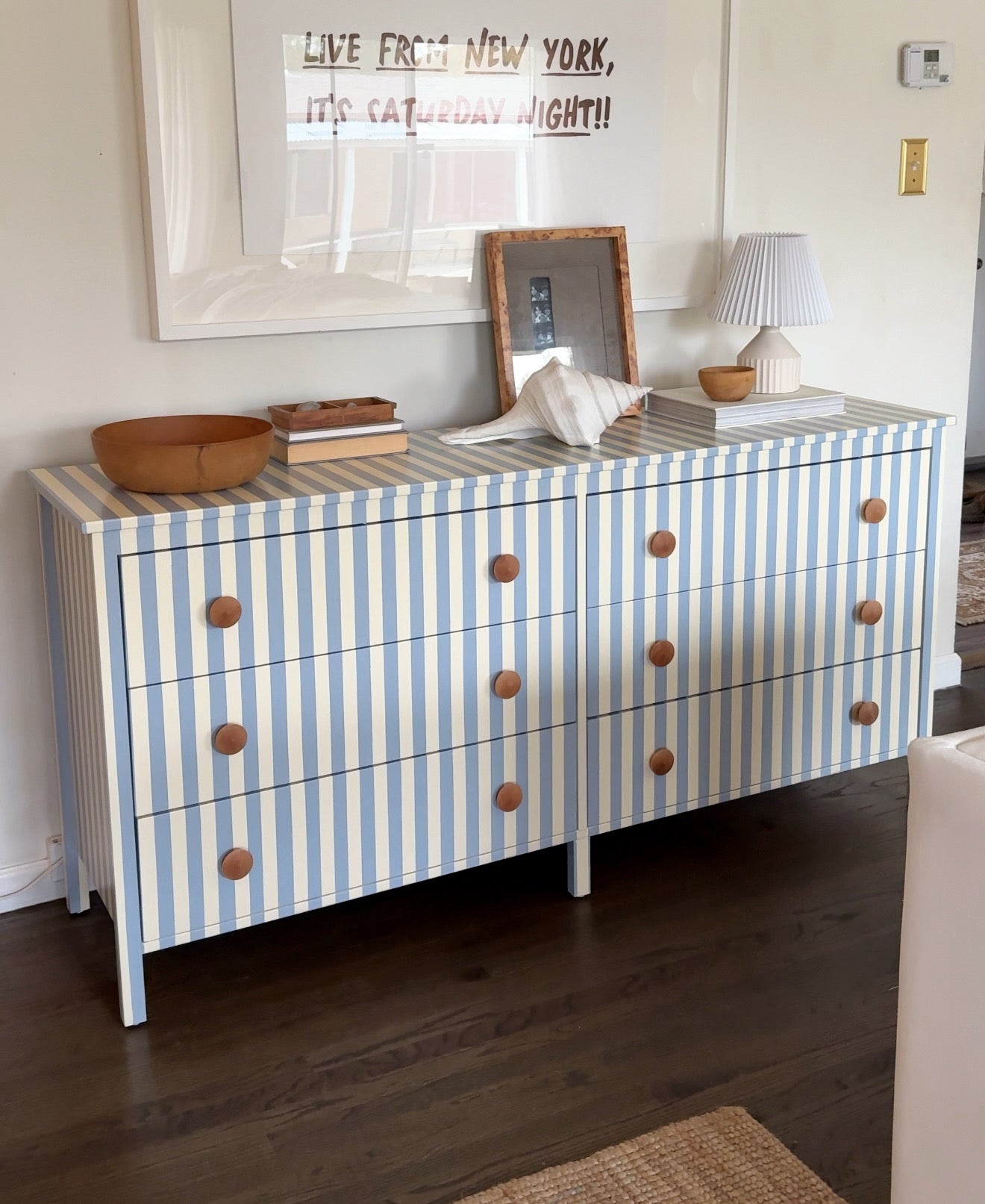 Blue and White Striped Dresser #08