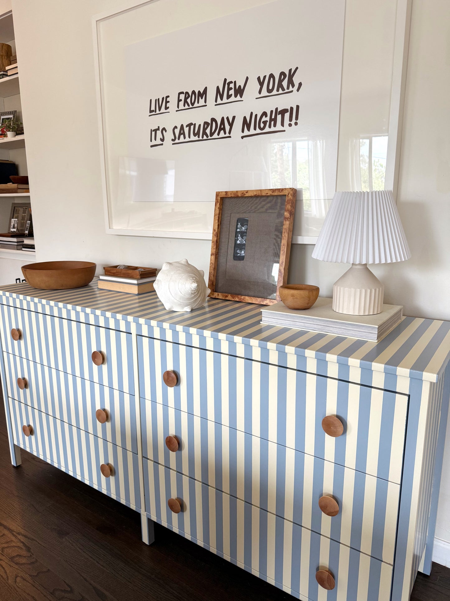 Blue and White Striped Dresser #08