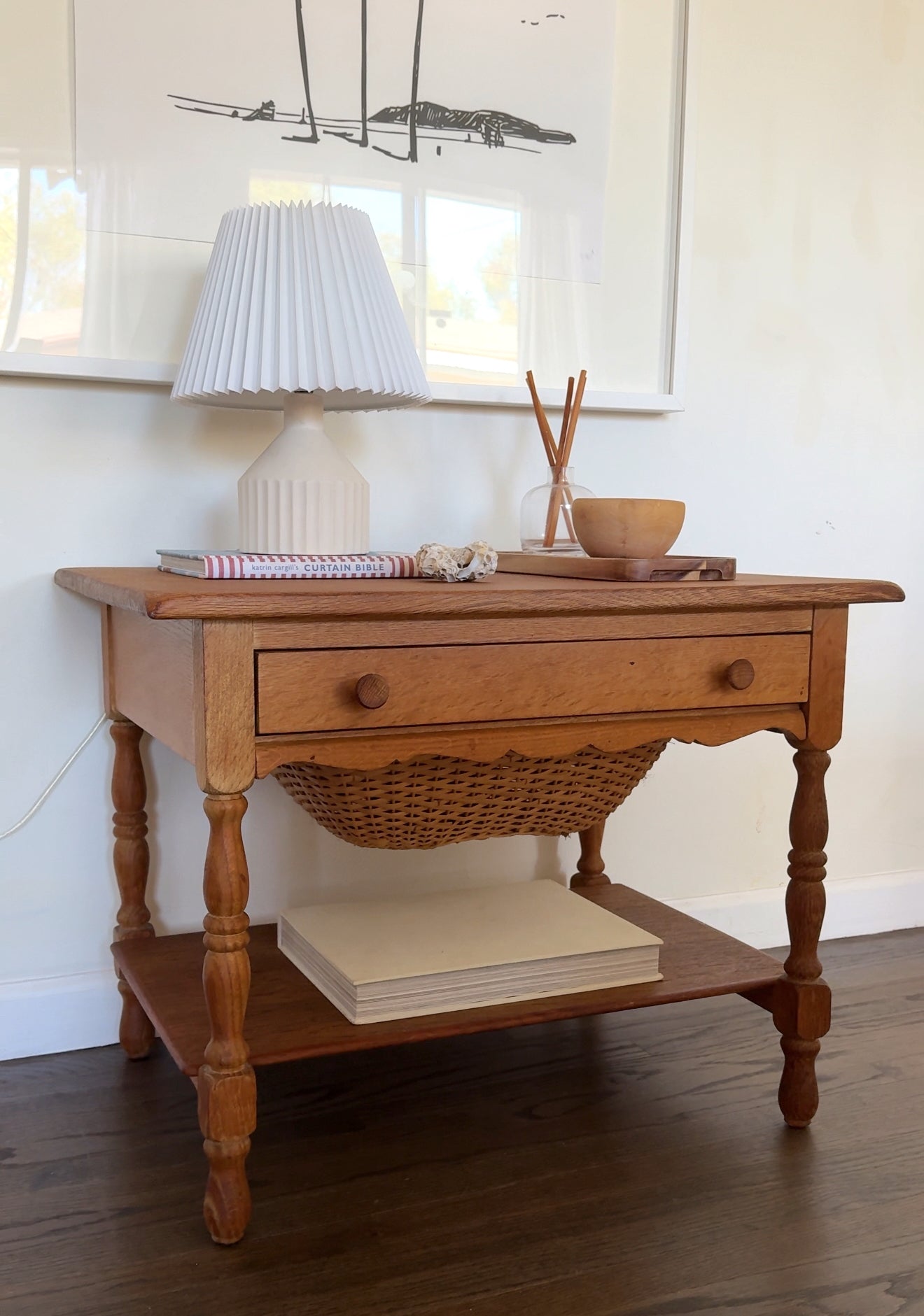 Danish Oak and Wicker Low Table