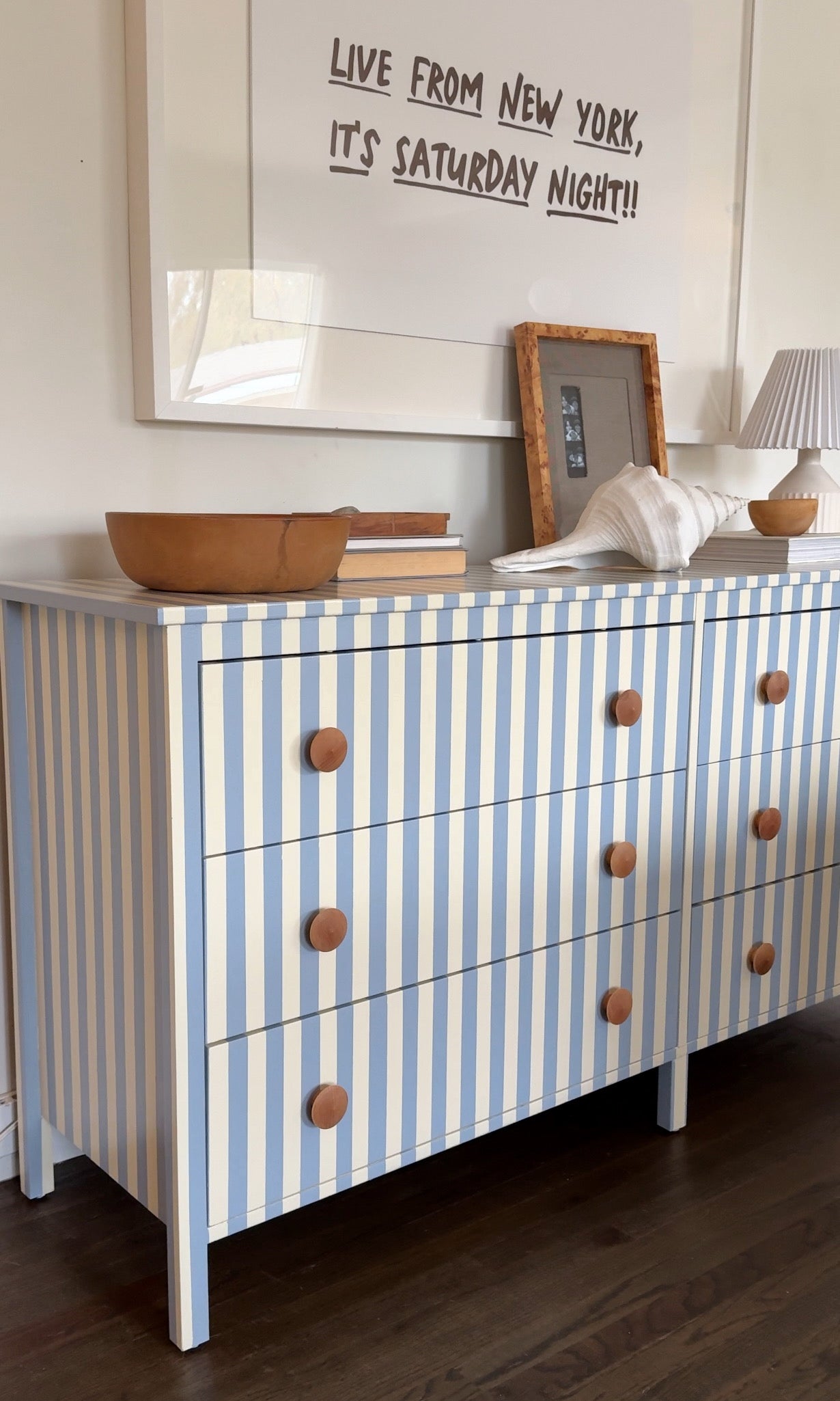Blue and White Striped Dresser #08