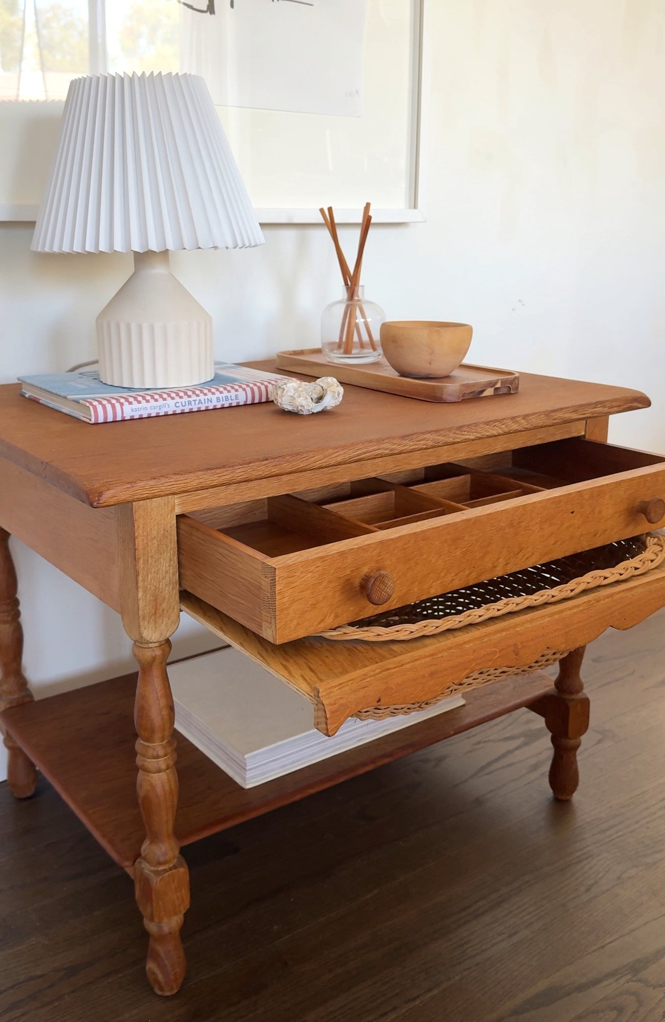 Danish Oak and Wicker Low Table
