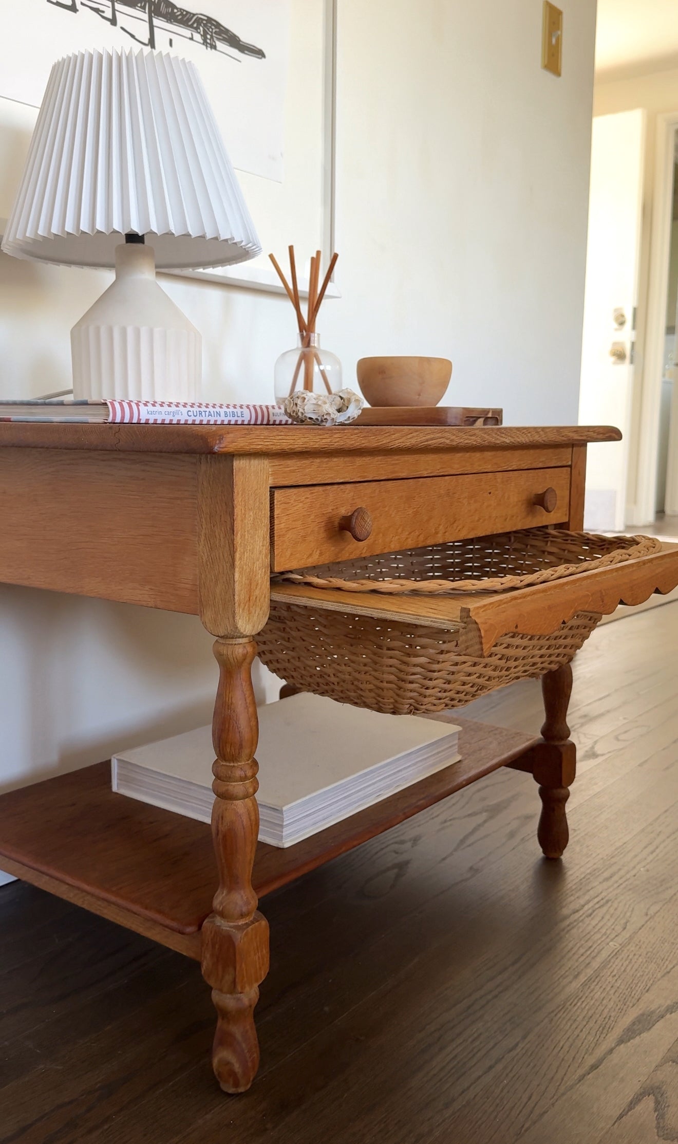 Danish Oak and Wicker Low Table