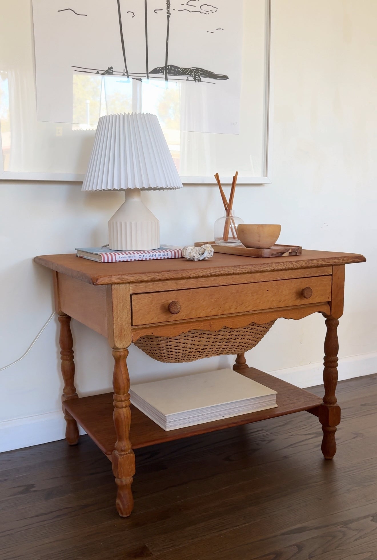 Danish Oak and Wicker Low Table