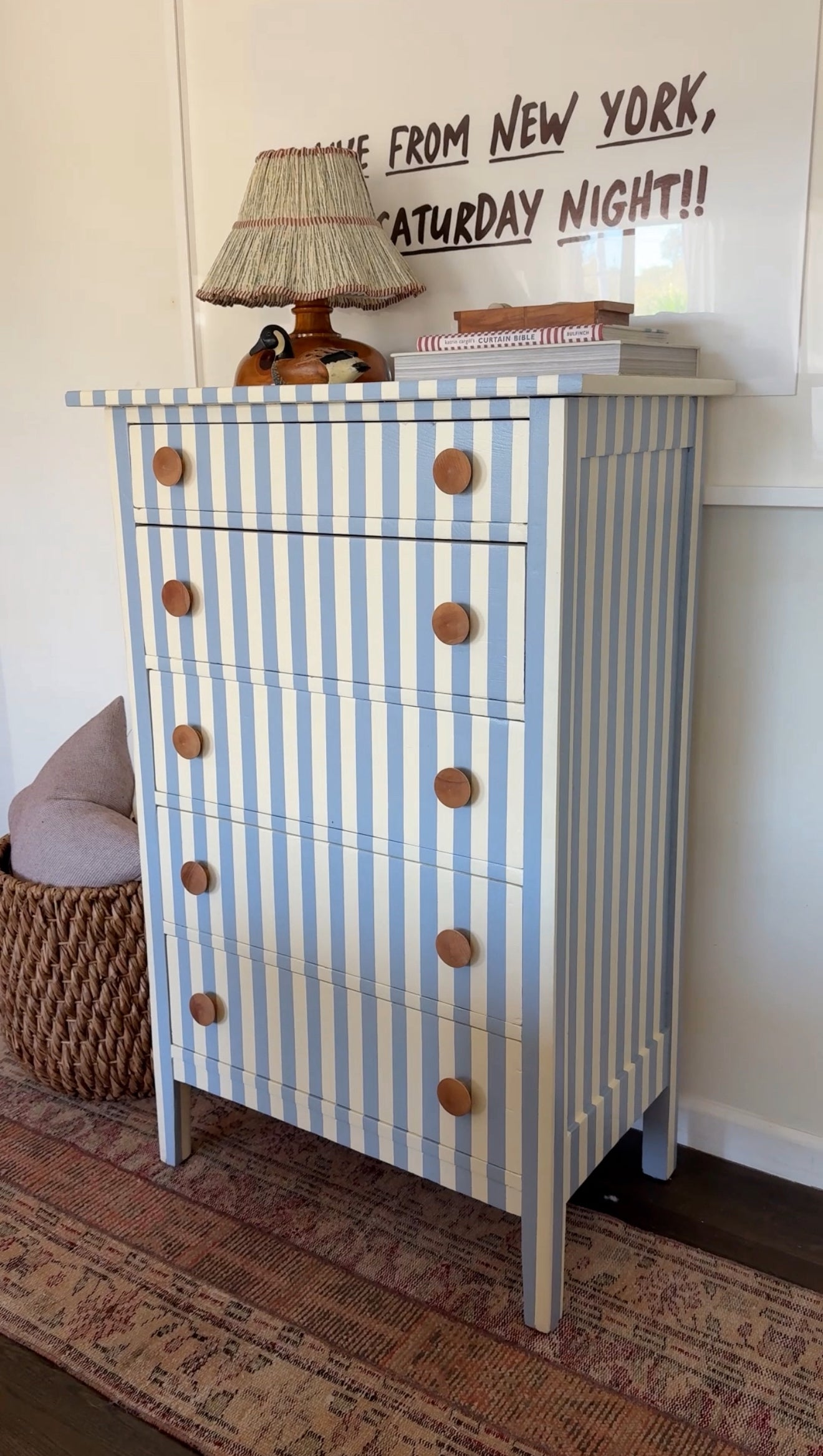 Blue and White Striped Dresser #10