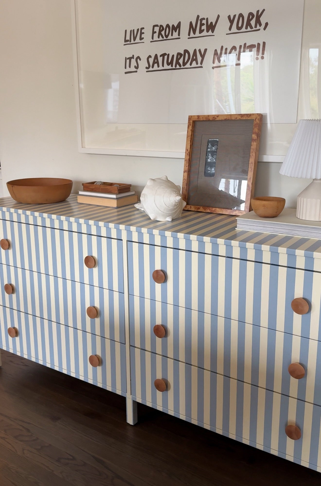 Blue and White Striped Dresser #08