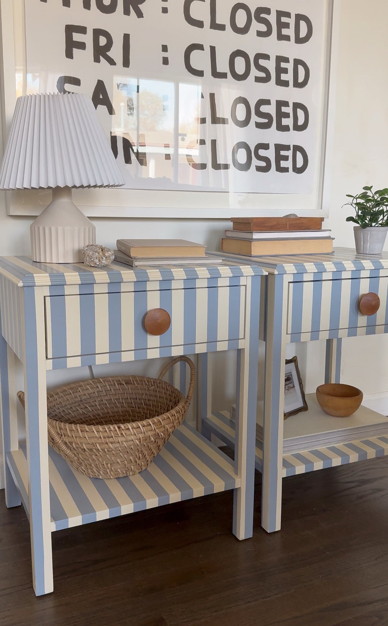 Blue & White Striped Nightstands #2