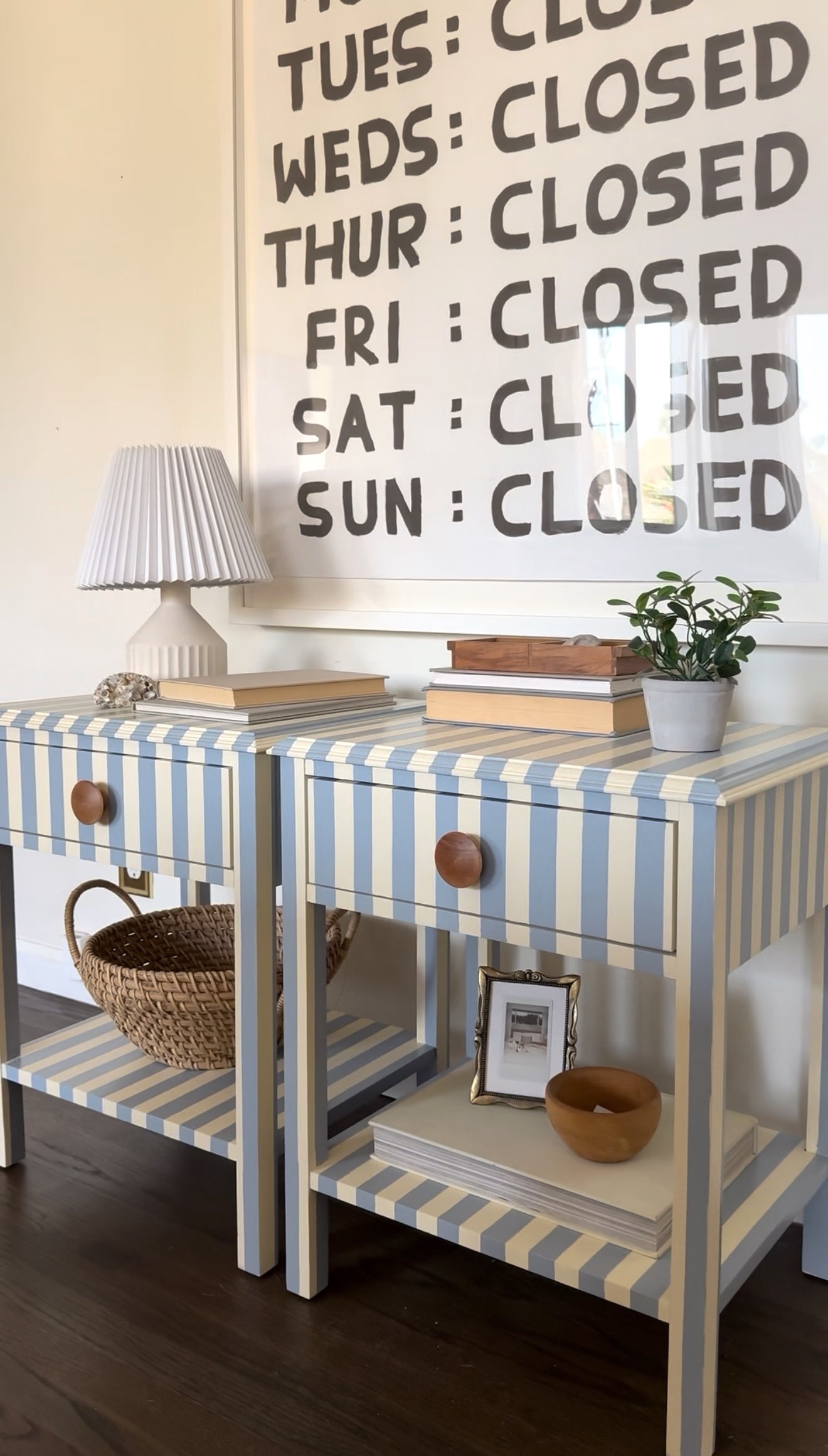 Blue & White Striped Nightstands #2