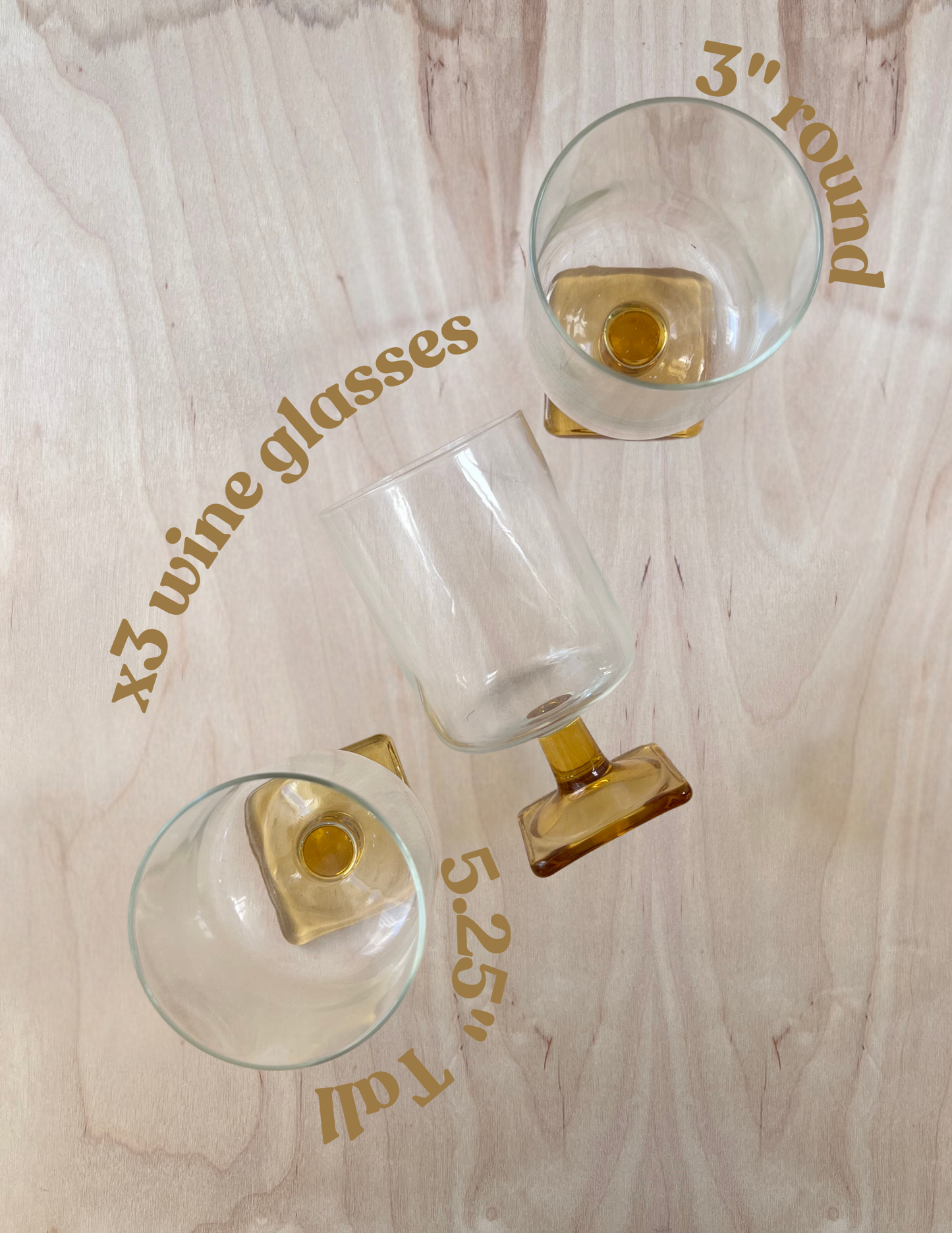 Set of Large Amber Wine Glasses