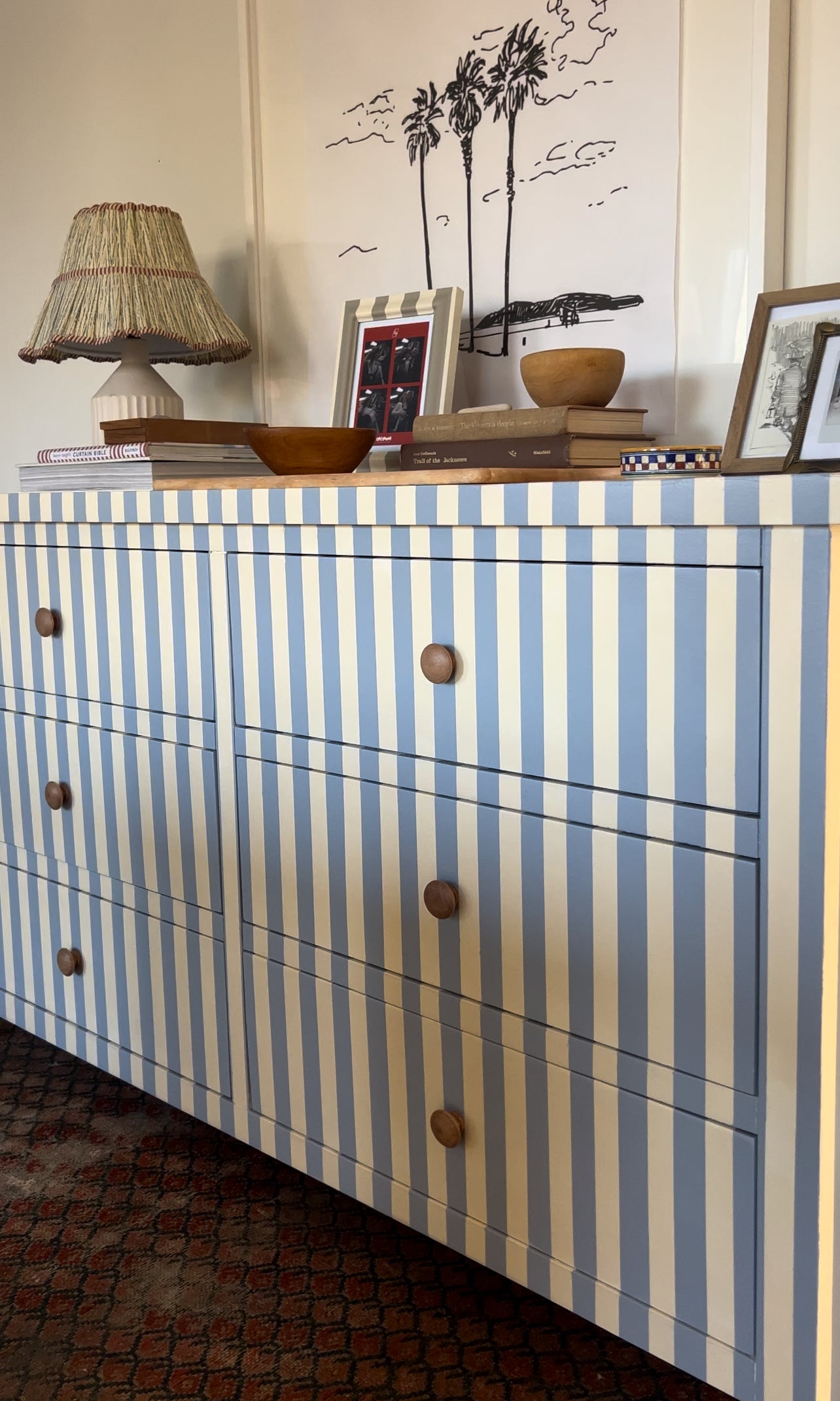 Blue and White Striped Dresser #05