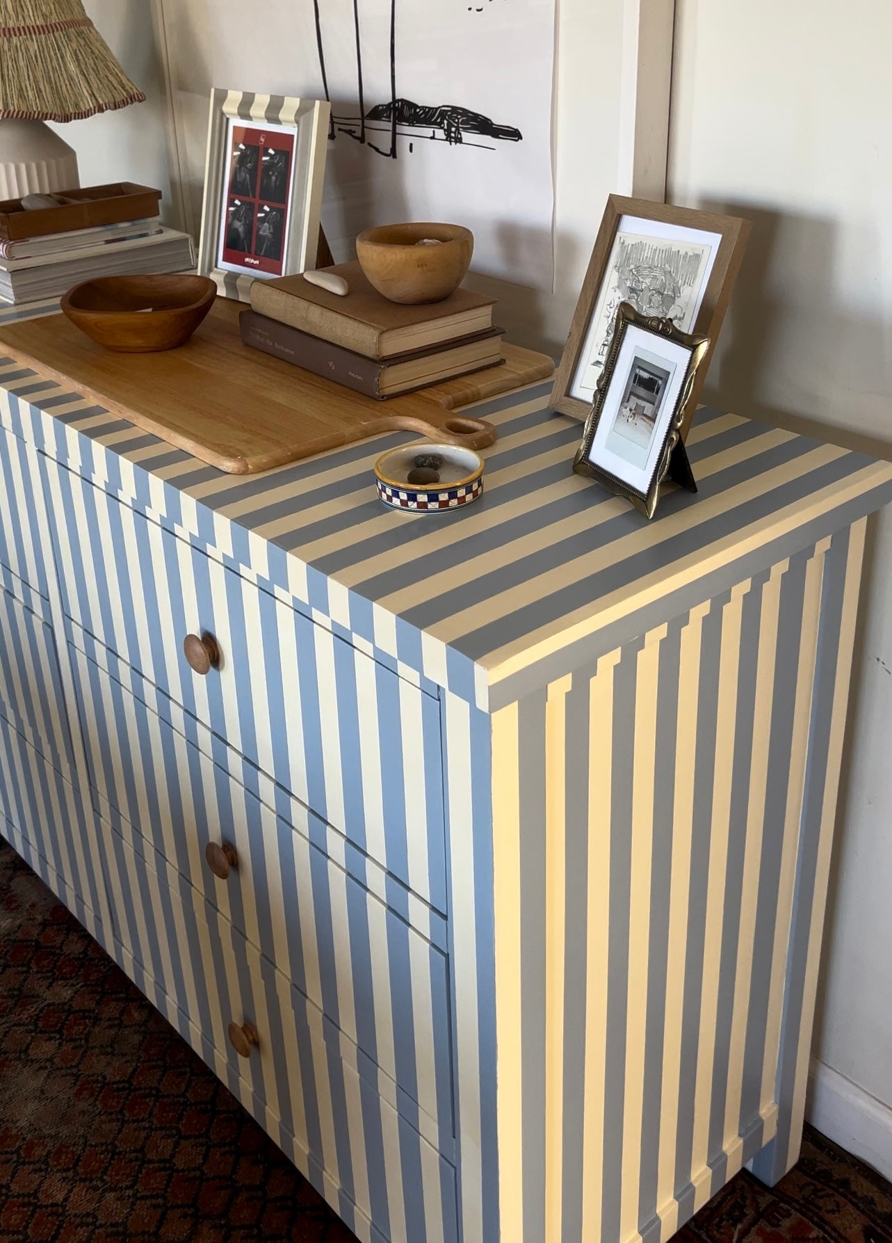 Blue and White Striped Dresser #05