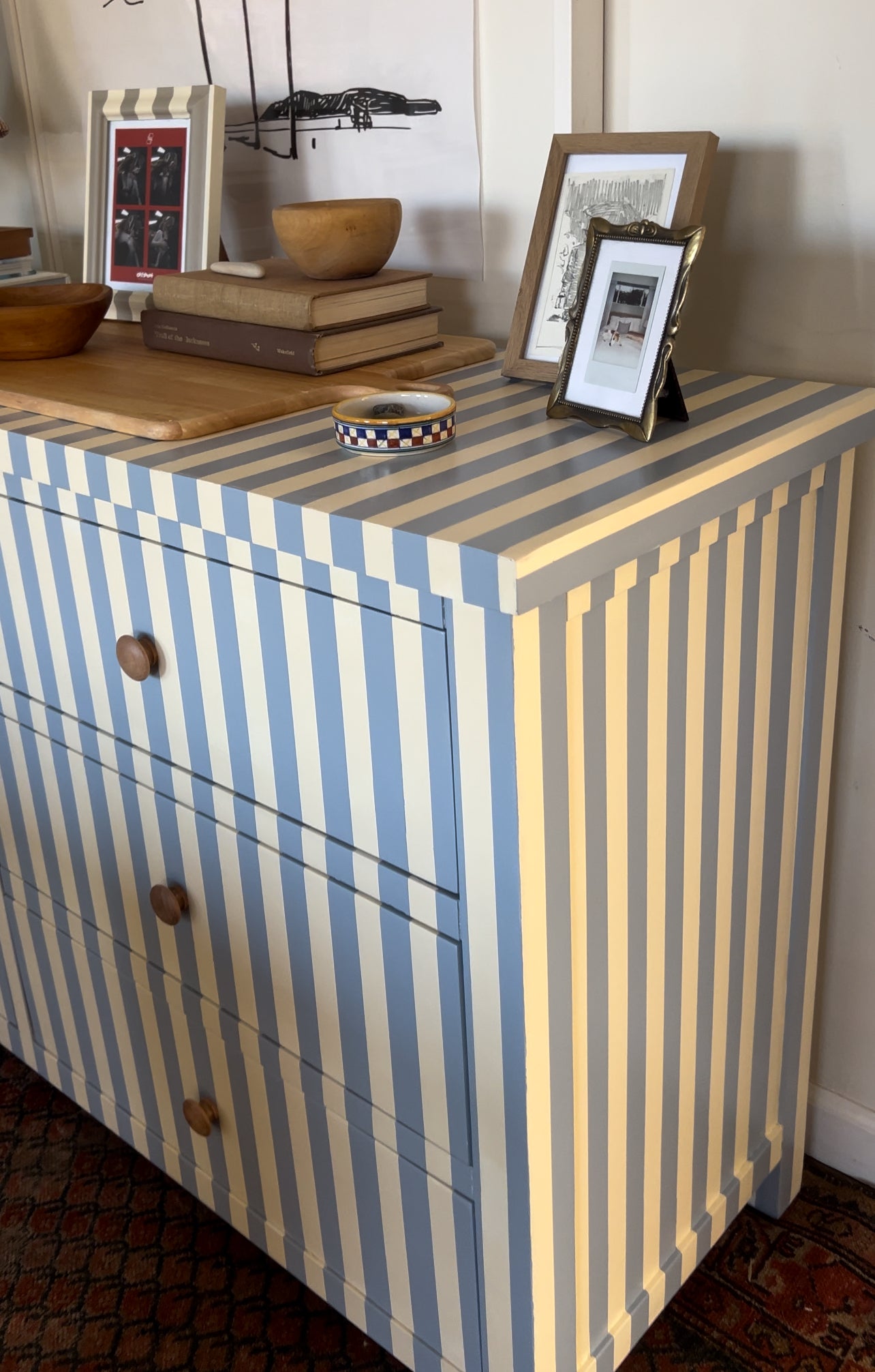 Blue and White Striped Dresser #05
