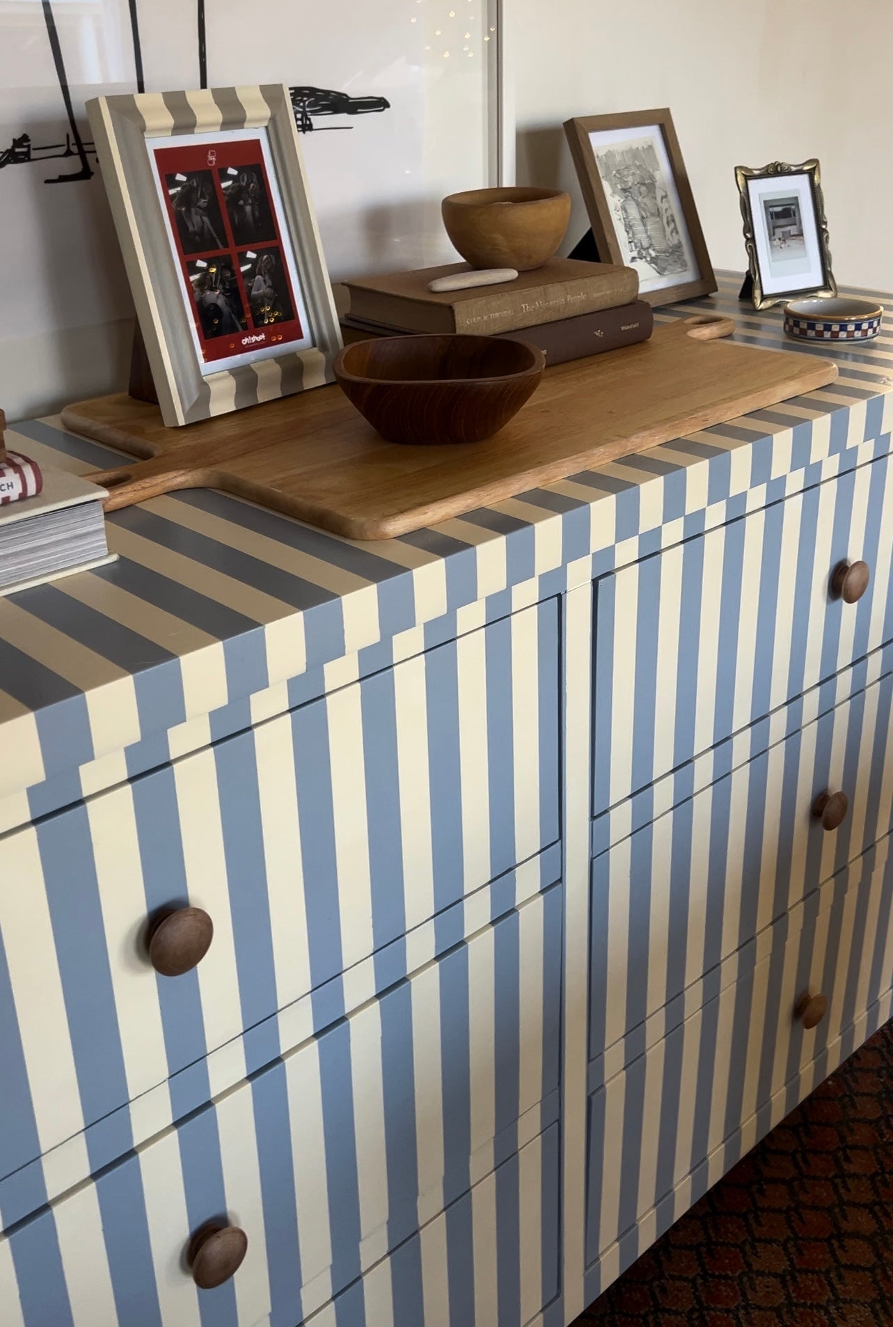 Blue and White Striped Dresser #05