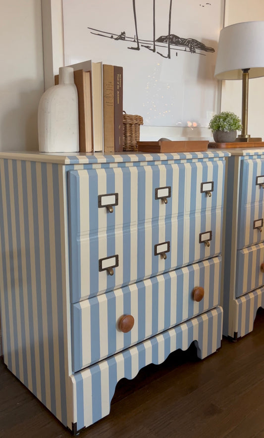 Blue & White Striped Nightstands