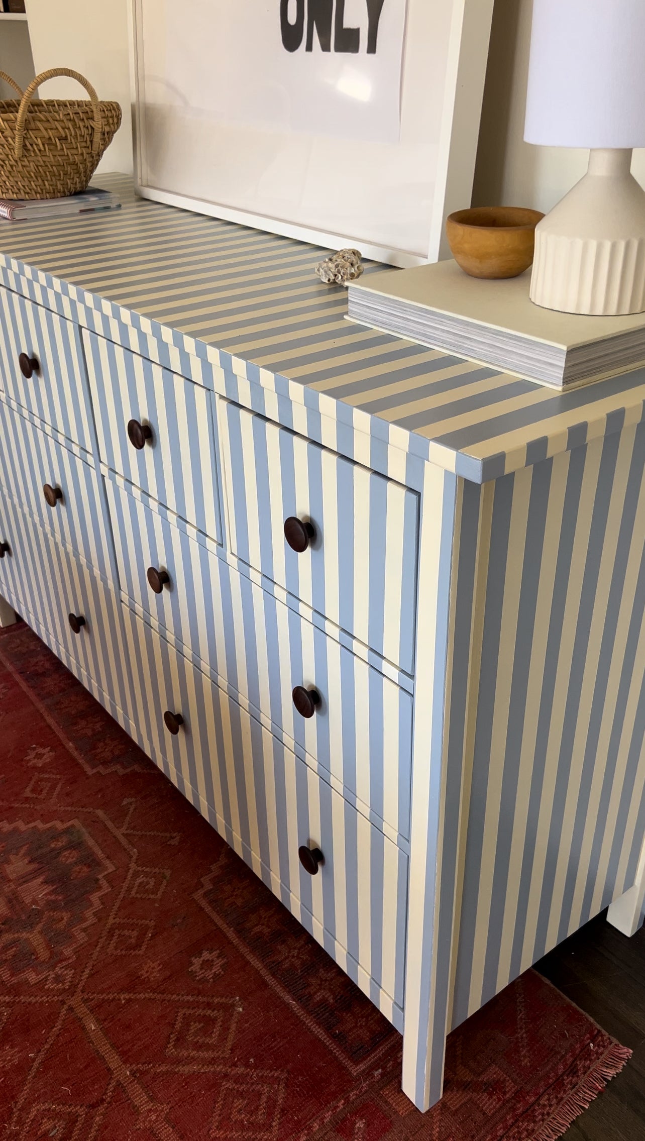 Blue and White Striped Dresser #02