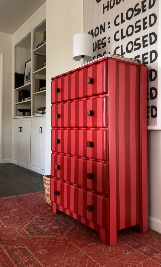 Pink and Red Striped Dresser