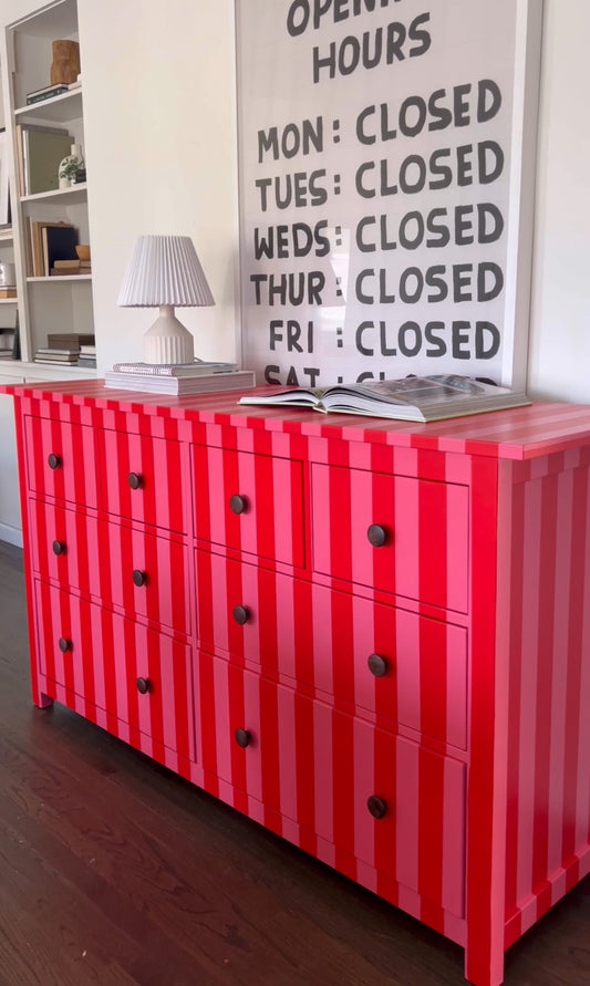Pink and Red Striped Dresser
