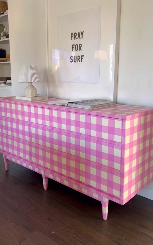 Pink gingham dresser