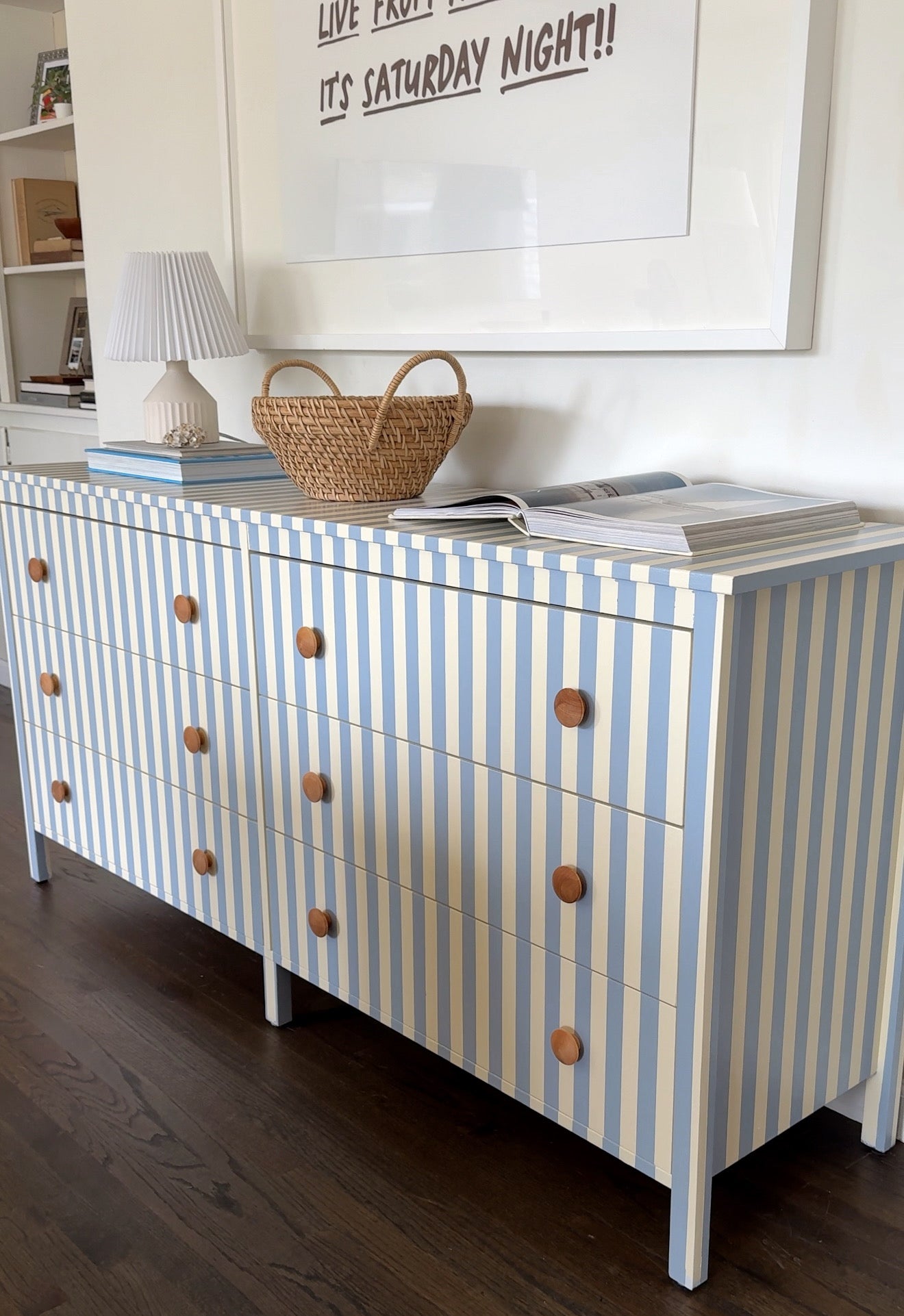 Blue and White Striped Dresser #09