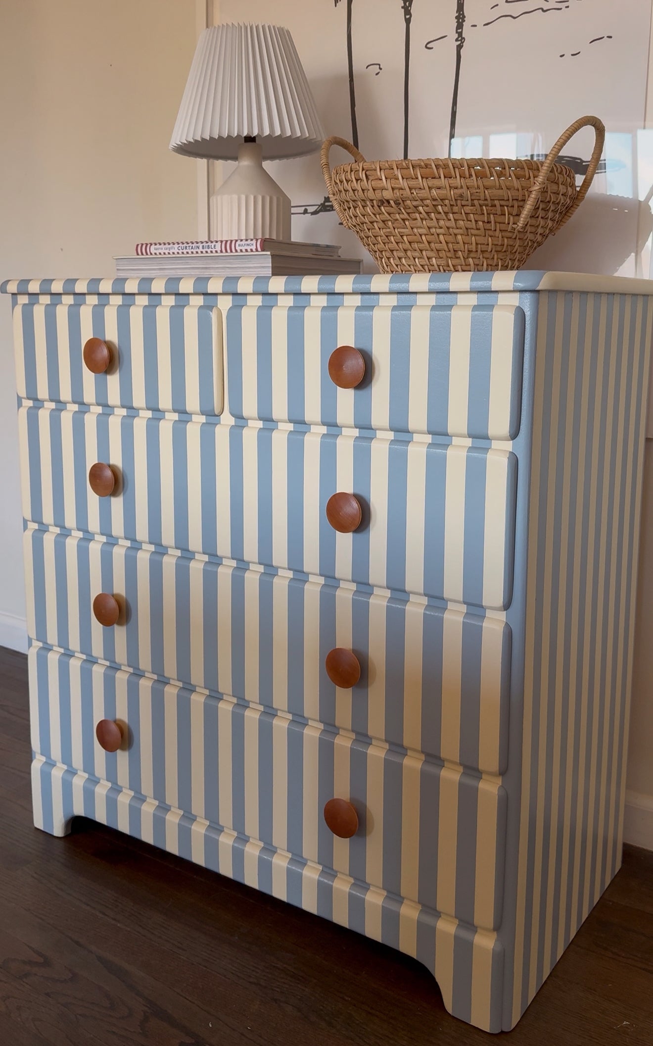 Blue and White Striped Dresser #07