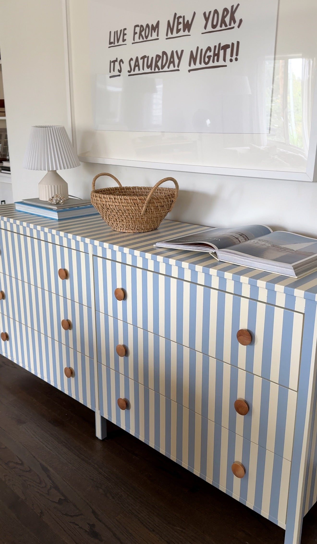 Blue and White Striped Dresser #09
