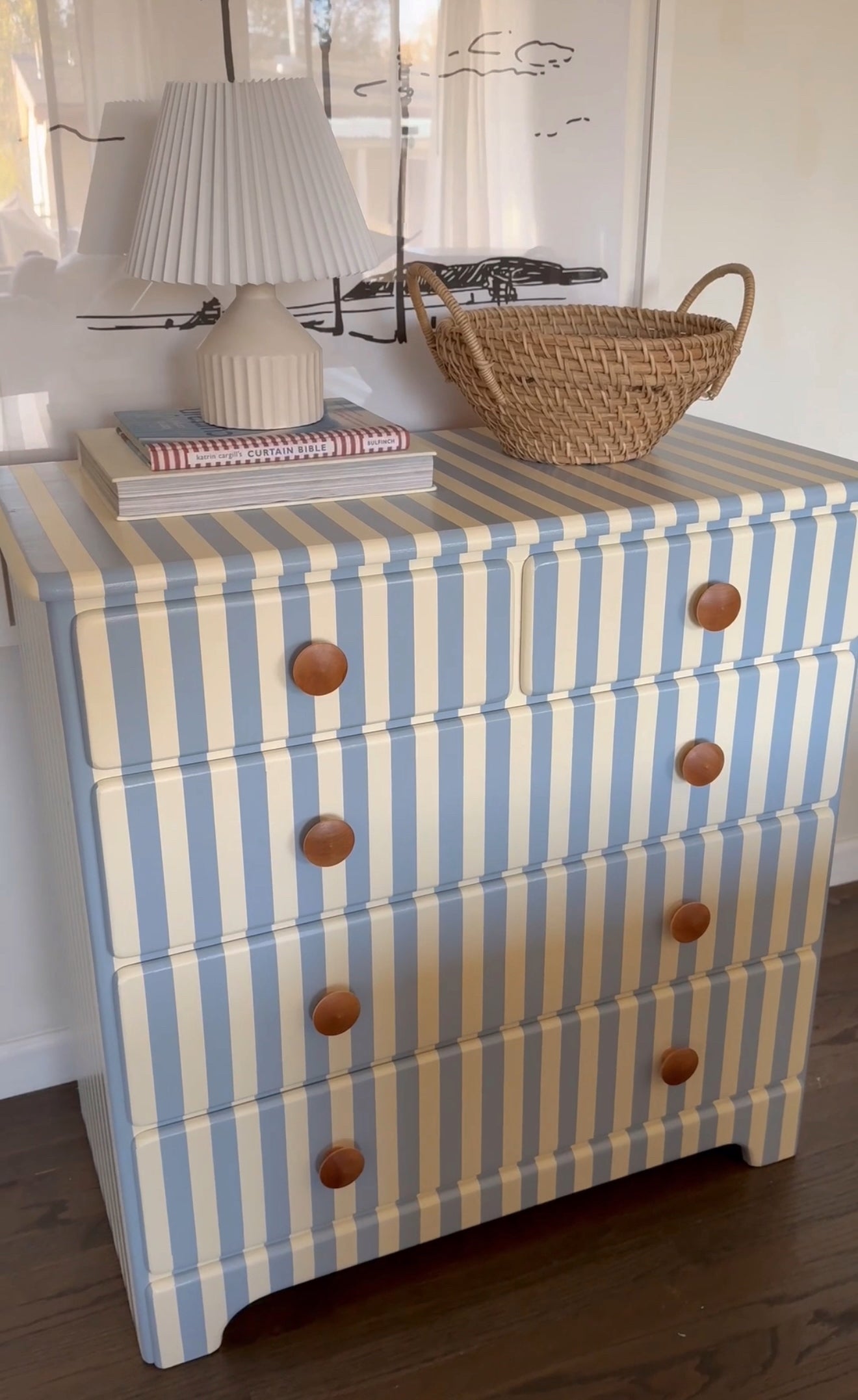Blue and White Striped Dresser #07
