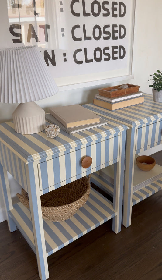 Blue & White Striped Nightstands #2
