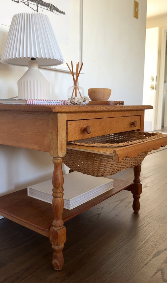 Danish Oak and Wicker Low Table