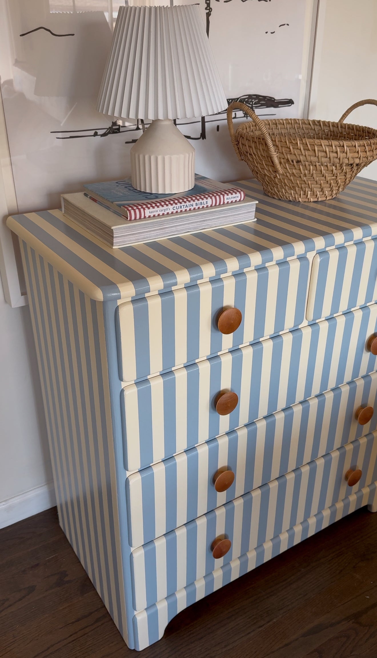 Blue and White Striped Dresser #07