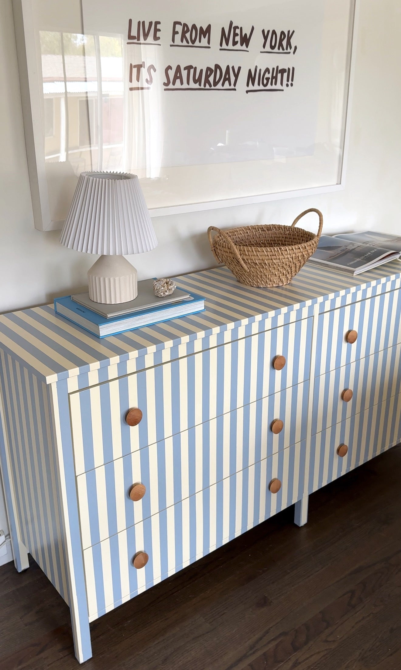 Blue and White Striped Dresser #09
